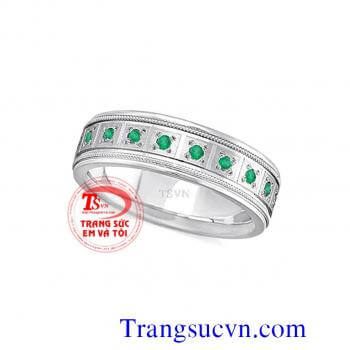 Nhẫn nam ngón trỏ gắn đá Emerald thiên nhiên