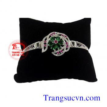 Bán và đặt Vòng tay Emerald và ruby đẹp vàng tây 18k trắng đẹp tôn vinh phụ nữ việt nam
