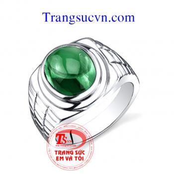 Nhẫn nam vàng trắng gắn đá Emerald