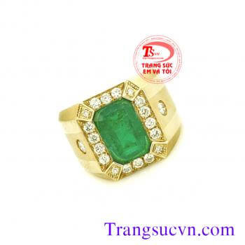 Nhẫn nam gắn đá emerald thiên nhiên