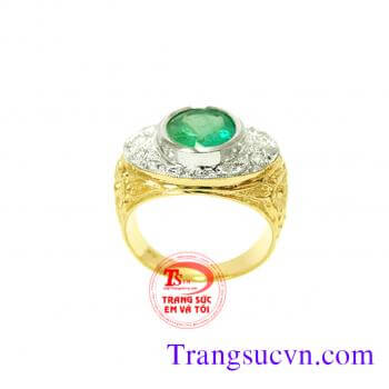 Nhẫn nam phong cách-gắn đá emerald