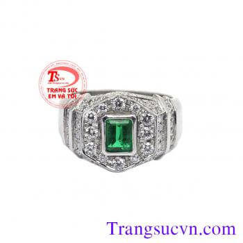 Nhẫn vàng trắng 14k gắn emerald thiên nhiên