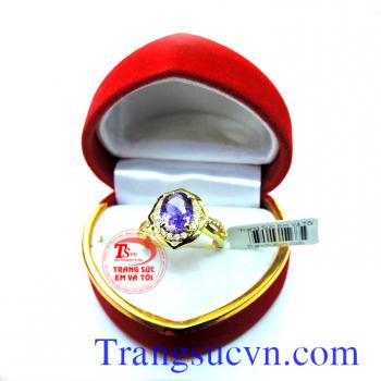 Nhẫn thạch anh tím vàng tây 14k