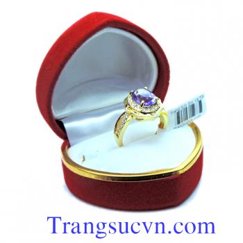 Nhẫn thạch anh tím vàng tây 14k