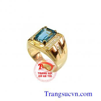 Nhẫn nam topaz xanh vàng 14k