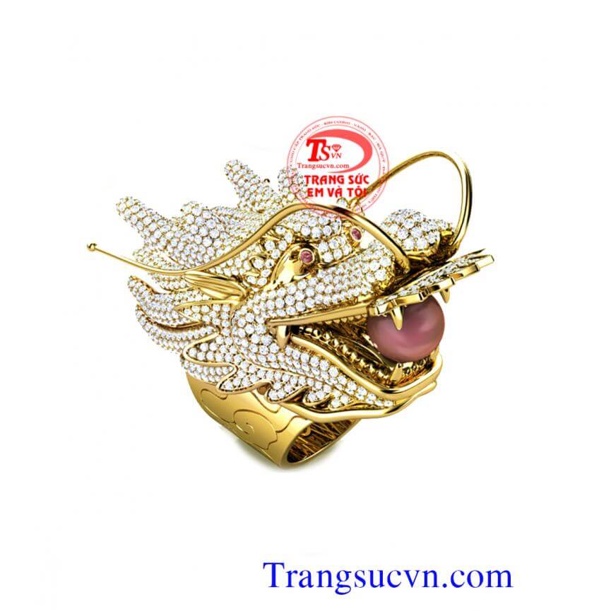 Rồng gậm châu - Nhẫn vàng đính đá