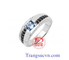 Nhẫn nam vàng trắng đá xanh đen