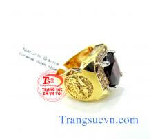 Nhẫn nam mệnh hỏa và mệnh thổ,Nhẫn nam vàng 14k vàng đảm bảo,Đá Granet tự nhiên 100% Có giấy kiểm định,bảo hành 1 năm,giao hàng tận nơi