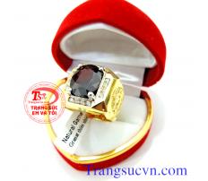 Nhẫn nam mệnh hỏa và mệnh thổ,Nhẫn nam vàng 14k vàng đảm bảo,Đá Granet tự nhiên 100% Có giấy kiểm định,bảo hành 1 năm,giao hàng tận nơi