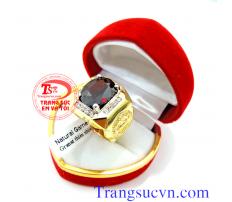 Nhẫn nam mệnh hỏa và mệnh thổ,Nhẫn nam vàng 14k vàng đảm bảo,Đá Granet tự nhiên 100% Có giấy kiểm định,bảo hành 1 năm,giao hàng tận nơi