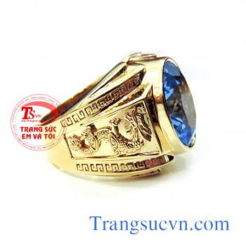 Nhẫn nam topaz rồng mệnh mộc và thủy vàng 14k gắn đá mới màu nước biển tưng sinh cho mệnh mộc,cây cần có nước,hợp đep ngón giữa, nhẫn nam topaz