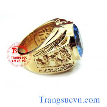 Nhẫn nam topaz rồng mệnh mộc và thủy vàng 14k gắn đá mới màu nước biển tưng sinh cho mệnh mộc,cây cần có nước,hợp đep ngón giữa, nhẫn nam topaz
