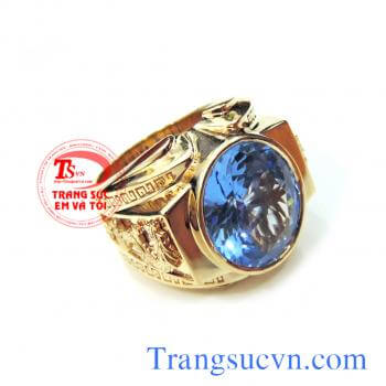 Nhẫn nam topaz rồng mệnh mộc và thủy vàng 14k gắn đá mới màu nước biển tưng sinh cho mệnh mộc,cây cần có nước,hợp đep ngón giữa, nhẫn nam topaz