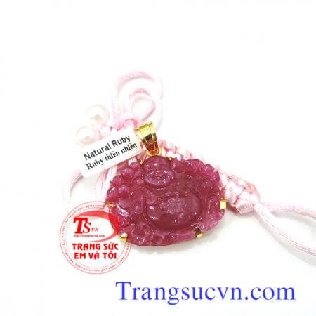 Mặt Phật Di Lặc Ruby đỏ thiên nhiên có giấy kiểm định vàng đảm bảo 18k 750,mặt phật di lặc nam đeo mặt dây chuyền,bảo hành 1 năm,Bán toàn quốc