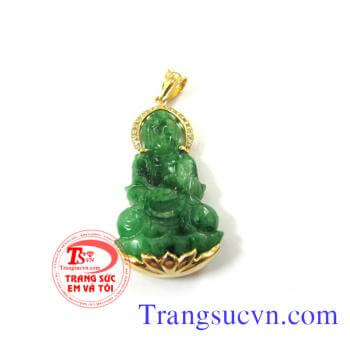 Mặt ngọc Jadete phật vàng 18k