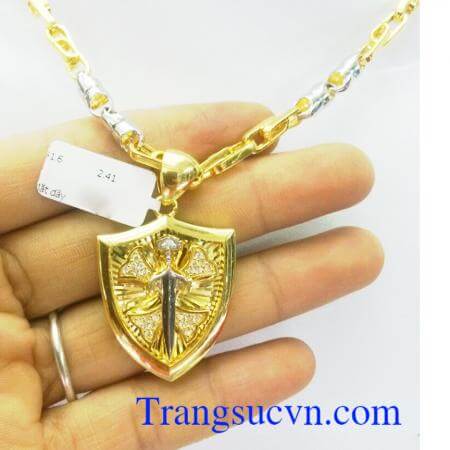 Mặt dây chuyền vàng khiên vàng kết hợp cùng mặt dây chuyền vàng tây,trang sức nam đẹp và sang trọng,bảo hành 6 tháng vàng đảm bảo