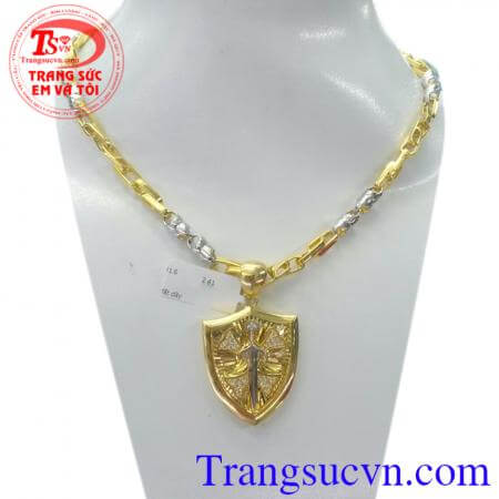 Mặt dây chuyền vàng khiên vàng kết hợp cùng mặt dây chuyền vàng tây,trang sức nam đẹp và sang trọng,bảo hành 6 tháng vàng đảm bảo