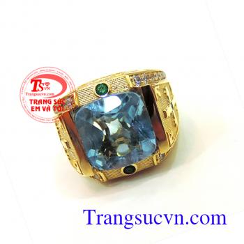 Nhẫn nam topaz xanh nước biển có giấy kiểm định đá quý và vàng kèm theo nhẫn nam topaz,bán nhẫn nam topaz toàn quôc,được đặt nhẫn nam topaz theo size tay