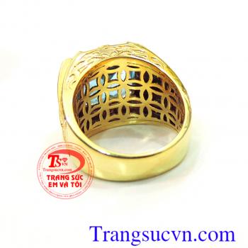 Nhẫn nam topaz xanh nước biển có giấy kiểm định đá quý và vàng kèm theo nhẫn nam topaz,bán nhẫn nam topaz toàn quôc,được đặt nhẫn nam topaz theo size tay