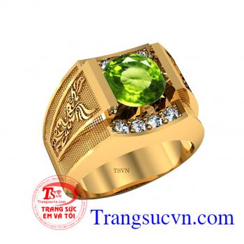 Nhẫn vàng nam 18k peridot xanh lá,nhẫn nam vàng 18k,thiết kế 3D nhẫn nam phượng hoàng, nhẫn nam đẹp theo mệnh,bảo hành 1 năm