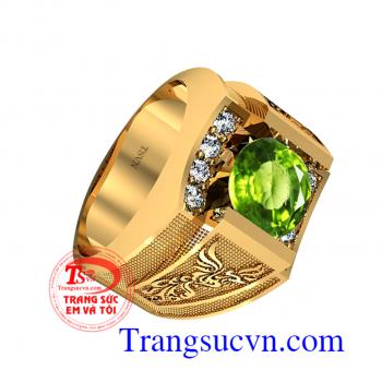 Nhẫn vàng nam 18k peridot xanh lá,nhẫn nam vàng 18k,thiết kế 3D nhẫn nam phượng hoàng, nhẫn nam đẹp theo mệnh,bảo hành 1 năm