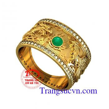 Nhẫn vàng Emerald rồng phượng,nhẫn nam thiết kế 3d,nhẫn vàng 18k,nhẫn vàng đá quý  mệnh hỏa,chiếc nhẫn nam đẹp bảo hành 1 năm