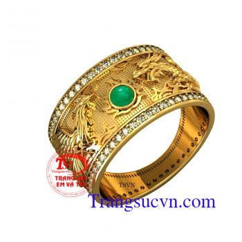 Nhẫn vàng Emerald rồng phượng,nhẫn nam thiết kế 3d,nhẫn vàng 18k,nhẫn vàng đá quý  mệnh hỏa,chiếc nhẫn nam đẹp bảo hành 1 năm