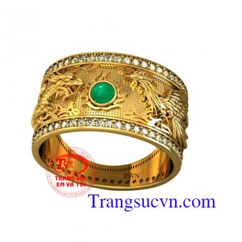Nhẫn vàng Emerald rồng phượng,nhẫn nam thiết kế 3d,nhẫn vàng 18k,nhẫn vàng đá quý  mệnh hỏa,chiếc nhẫn nam đẹp bảo hành 1 năm