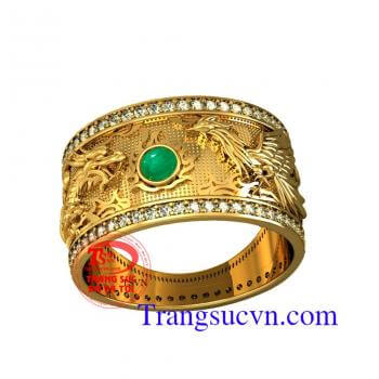 Nhẫn vàng Emerald rồng phượng,nhẫn nam thiết kế 3d,nhẫn vàng 18k,nhẫn vàng đá quý  mệnh hỏa,chiếc nhẫn nam đẹp bảo hành 1 năm