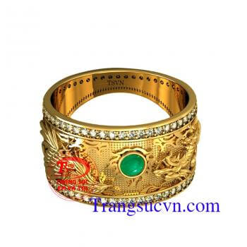 Nhẫn vàng Emerald rồng phượng,nhẫn nam thiết kế 3d,nhẫn vàng 18k,nhẫn vàng đá quý  mệnh hỏa,chiếc nhẫn nam đẹp bảo hành 1 năm