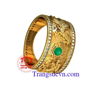 Nhẫn vàng Emerald rồng phượng,nhẫn nam thiết kế 3d,nhẫn vàng 18k,nhẫn vàng đá quý  mệnh hỏa,chiếc nhẫn nam đẹp bảo hành 1 năm