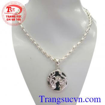 Bộ Mặt dây chuyền rồng phượng bạc