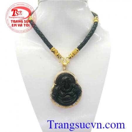 Bộ trang sức Mệnh Mộc-Thủy mặt dây phật đá thiên thạch,bọc vàng tây,dây da bọc vàng tây,sản phẩm dành cho nam,bán bộ dây chuyền toàn quốc,thanh toán an toàn