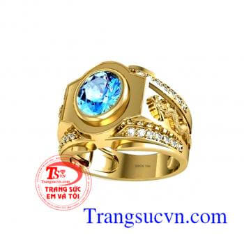 Nhẫn nam đá Topaz mệnh Mộc & Thủy