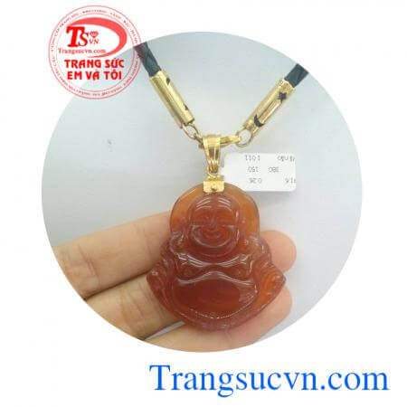 Bộ mặt dây đá mã não dây da bọc vàng