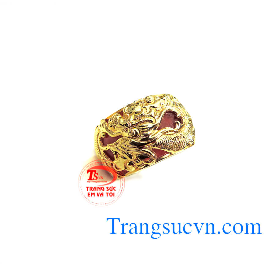 Nhẫn ngọc đỏ rồng vàng tây 10k dành cho nam với con rồng uốn lượn đảm bảo cực chất,nhẫn đeo ngón cái,nhẫn ngón trỏ,Nhẫn ngọc đỏ rồng vàng