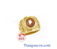 Nhẫn nam gắn đá thạch anh vàng