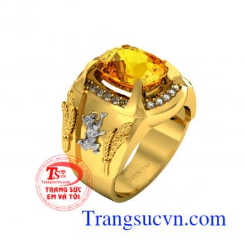Nhẫn nam tuổi Sửu-Mệnh Kim hộ mệnh đá sapphire vàng,nhẫn nam vàng 18k 75%Au thiết kế chế tác 3D sắc nét nhẫn nam tuổi sửu(Tuổi Trâu) nhẫn mệnh kim đẳng cấp 