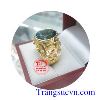Nhẫn Topaz mệnh thủy nam tính đảm bảo chất lượng,thân nhẫn làm vàng 14k 58,5%au 3,995 chỉ,Đá Topaz 13,05 carat,nhẫn nam thiết kế theo yêu cầu, nhẫn nam theo mệnh may mắn thành công doanh nhân