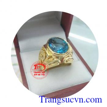 Nhẫn Topaz mệnh thủy nam tính đảm bảo chất lượng,thân nhẫn làm vàng 14k 58,5%au 3,995 chỉ,Đá Topaz 13,05 carat,nhẫn nam thiết kế theo yêu cầu, nhẫn nam theo mệnh may mắn thành công doanh nhân