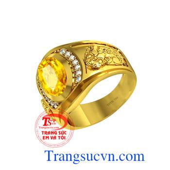 Nhẫn nam tỳ hưu sapphire vàng 18k,thiết kế tỳ hưu vàng trên máy 3D. 