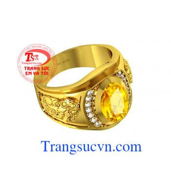Thiết kế độc đáo, hợp thời trang giúp cho phái mạnh tự tin và thể hiện bản lĩnh. Nhẫn nam tỳ hưu sapphire vàng 18k 