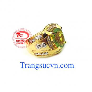 Nhẫn nam đẹp perodot Mệnh Mộc + Hỏa Nhẫn vàng nam vàng tây peridot xanh lá hợp mệnh,thiết kế 3D nhẫn nam phượng hoàng, nhẫn nam đẹp theo mệnh,bảo hành 1 năm