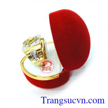 Nhẫn nam hòa bình vàng màu và vàng trắng 18k thiết kế và chế tác 3D với đường nét tinh tế sắc nét