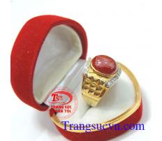 Nhẫn nam đá màu đỏ vàng tây