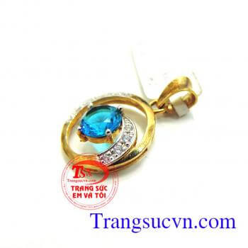 Bán Mặt dây chuyền đá xanh dành cho nữ chất liệu vàng 10k gắn đá xanh màu topaz dành cho nữ hợp trang phục,đẹp phong thủy may mắn