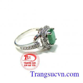 Nhẫn vàng trắng Emerald thiên nhiên kiểm định Naturald Emerald,vàng trắng 14k(58,5%Au)nhẫn nữ emerald đẳng cấp quý phái,tinh tế cho chiếc nhẫn nữ đá quý sau kim cương,Món quà cho vợ Ý nghĩa cho ngày kỷ niệm