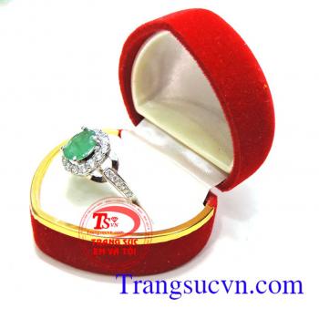 Nhẫn vàng trắng Emerald thiên nhiên kiểm định Naturald Emerald,vàng trắng 14k(58,5%Au)nhẫn nữ emerald đẳng cấp quý phái,tinh tế cho chiếc nhẫn nữ đá quý sau kim cương,Món quà cho vợ Ý nghĩa cho ngày kỷ niệm