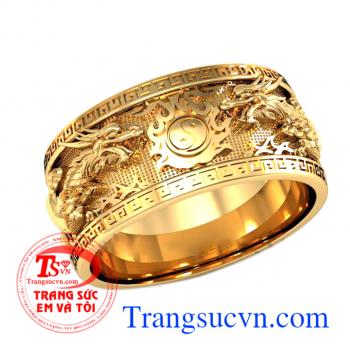 Nhẫn nam vàng rồng 3D nổi