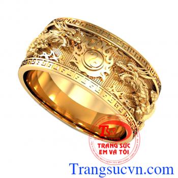 Nhẫn nam vàng rồng 3D nổi